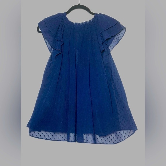 NWT Revolve La’ Ven Navy Blue Lined Swiss Dot Blouse w/ Flutter Sleeves & Tie, S - Picture 2 of 12